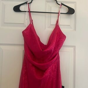 Lulu’s Pink Satin Cowl Midi Dress